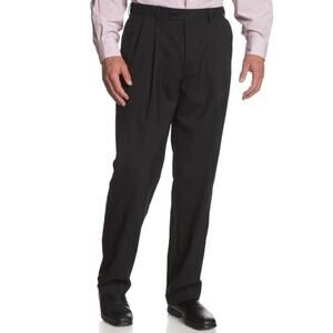 Louis Raphael Luxe Wool Pleated Dress Pants Hidden Waistband Black Classic 34x32